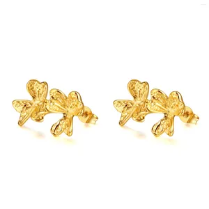 Stud Earrings Free Vintage Gold Color Stainless Steel Flower Metal For Women Individual Stylish Trendy Jewelry