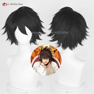 Catsuit Kostümleri Anime Ölüm Notu Lawliet Cosplay 30cm Kısa Siyah L Isıya Dayanıklı Sentetik Saç Cadılar Bayramı Partisi Peruklar + Peruk Kapağı