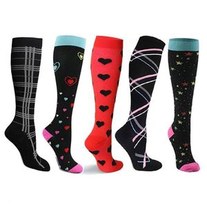 Huaya Compression Women Men Strumpor Populära kärleksmönster Stripe Lattice Star Compress Socks Running Sports Elastic Pressure198a