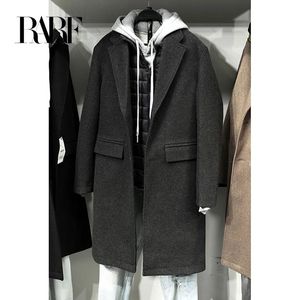 Herr ull blandar Rarf Men's Autumn and Winter Thick Suit Collar Long Coat Woolen Men's Windbreaker 231026