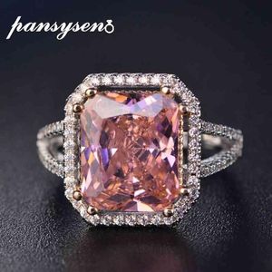 PANSYSEN 100% твердое серебро 925 пробы, кольца для женщин, 10x12 мм, розовая шпинель, бриллиант, ювелирные изделия, свадебное обручальное кольцо3217