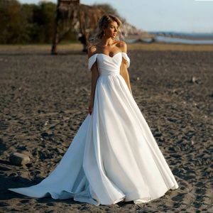 فستان زفاف الشاطئ للنساء 2024 مثير قبالة الكتف بسيط خط الأميرة الزفاف ثوب الحديثة رداء دي ماري تخصيص