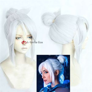 Catsuit Costumes Siery White with Bun Game Valorant Jett Short Hair Cosplay 40cm Viper + Wig Cap