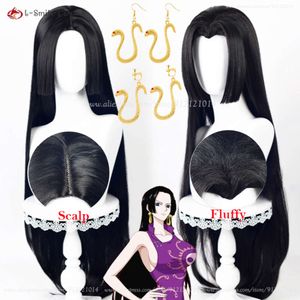 Catsuit Costumes Anime 100cm Long Black Cosplay with Boa Han Earring Heat Resistant Synthetic Hair Role Play Wigs + Wig Cap