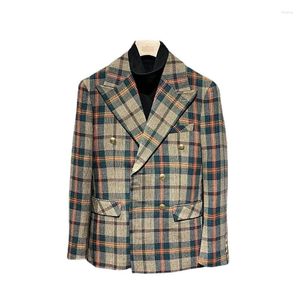 Männer Anzüge Mode Blazer Checker Streifen Mantel 2023 Herbst Zweireiher Lose Fitting Top Blazer Für Männer Halloween Kostüm