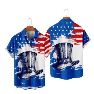 Men's Casual Shirts Mens Independence Day Flag 3D Digital Printing Fashion Lapel Button T Shirt Short Art Print Beach Beachwear