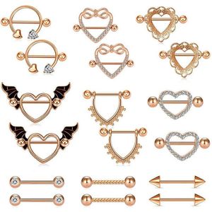 Barbell CZ Herzform für Frauen Mädchen Zungenring Piercing Körperschmuck Nippelschild Ringe Set251x