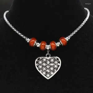 Pendant Necklaces Yoga Heart Flower Of Life Stainless Steel Choker Necklace For Women Chain Neckless Jewerly Gift Acero Inoxidable Joyeria