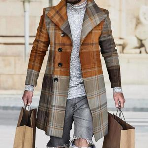 Herren-Trenchcoats, klassischer Wollmantel, Knopfleiste, Frostschutzmittel, weicher Winter-Männer, gestreift, Spleißen, mittellanger Windjacke