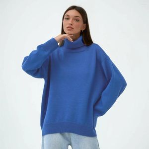 Kvinnors tröjor Turtleneck Solid Fashion Women Autumn Green Blue Pullover Långärmad avslappnad tröja Kvinna Vinter 2023