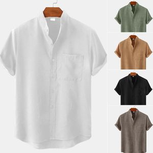 Herrskjortor bomullsblandning broderiblus kort ärm CAGDIAN SOLID Color Slim Fit Casual Business Clothing Single Breasted Shirt Multiple Color Size M-3XL