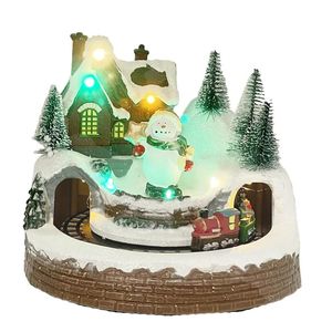 Weihnachtsdekorationen Innodept12 Weihnachtsdekoration Dorfhaus Schneemann Musik beleuchtete Ornamente Weihnachtsbaum drehbarer Zug Weihnachten Navidad Geschenke 231027