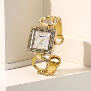 Outros relógios relógio de luxo para mulheres mostrador quadrado strass aço inoxidável ouro senhora moda relógio de pulso casual presente zegarek damski 231026