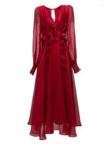 Abiti casual da donna primavera autunno moda di alta qualità festa rosso sottile dolce sexy a maniche lunghe chic elegante abito super maxi di lusso