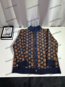 Xinxinbuy Men Designer Hoodie Sweatshirt Letter Jacquard Cardigan Långärmad kvinnor Blue Black White Orange S-3XL