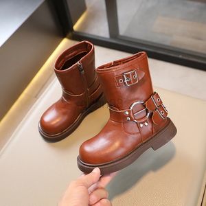 Buty modowe buty dla dzieci jesień i zima nowe obcasy miękkie pu cholewkę z non -slip koronkową dekoracją buty dziecięce 231027