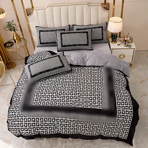 Set di biancheria da letto di design regina invernale di lusso nero set di lenzuola copripiumino in velluto stampato con motivo a lettere con federe 2 pezzi set di trapunte di moda queen size calde