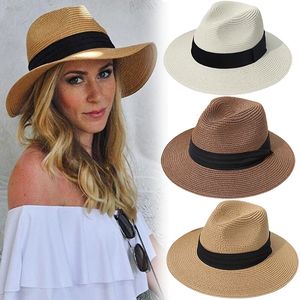 Wide Brim Hats Bucket Unisex Panama Straw for Women Men Summer Beach Sun Hat Foldable Cap UPF50 Cowboy Fedora hat Gangster 231027