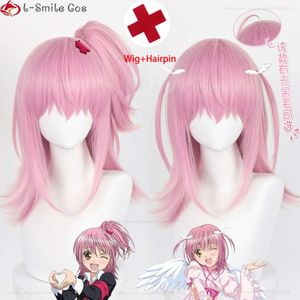 Fantasia de catsuit anime s chara hinamori amu cosplay com 45cm longo rosa resistente ao calor cabelo sintético perucas de festa de halloween + touca de peruca