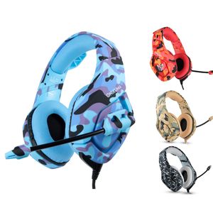 Onikuma K1 Camouflagegaming hörlurar med mikropon LED -ljus Big 3,5 mm Wired Stereo Headsets Gamer för PC Computer PS4 Xbox Laptop Noise Reforting