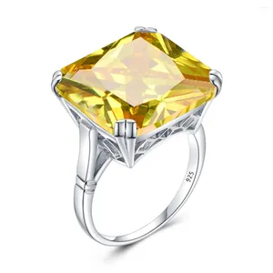 Cluster Rings Massive 17 17mm Square Citrine Ring Silver 925 For Women Large Gemstone Signet Wedding Party Luxury Quality Jewelry Gift