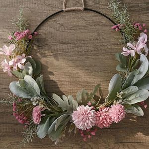 Decorative Flowers Artificial Garland Door Window Pendant Home Hanging Wreath Spring Outdoor Decor Scene Wedding Iron Front Decoration