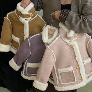 Jackets 2-8Y Kids Girls Fashion Fleece Coat Thicken Warm Long Sleeve Turtleneck One Breasted Winter Velvet Solid Child Outerwear