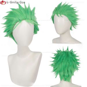 Catsuit Kostüme Anime Cosplay Kurz Grün Roronoa Hitzebeständiges Haar Halloween Party Männer Zoro Perücken + Perückenkappe