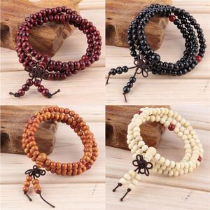 Whole-6mm Natural Sandalwood Buddhist Buddha Meditation 108 beads Wood Prayer Bead Mala Bracelet Women Men jewelry303L