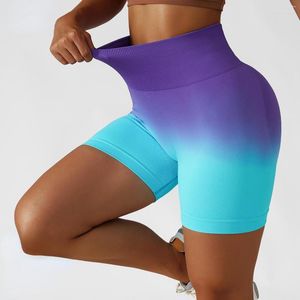 Aktive Shorts Damen Farbverlauf Nahtlos Yoga Atmungsaktiv Enge Sport Leggings Hohe Taille Elastische Hüfte Push Fitnesshose