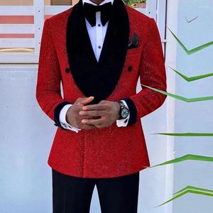 Ternos masculinos duplo breasted vermelho para homem fino ajuste floral noivo casamento smoking blazer com calças de negócios formal 2 peças conjunto traje