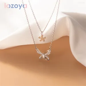 Ketten Lozoya Halskette für Frauen 925 Sterling Silber Schmetterling Anhänger Doppelschicht Schlüsselbein Kette Zarte Zirkon Luxus Schmuck Geschenk