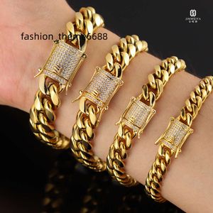 JWY Bracciale Hip Hop all'ingrosso Bracciale a maglia cubana con catena in oro placcato oro massiccio 18 carati Miami