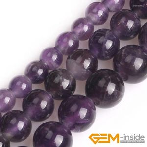 ビーズビーズビッグホール1.5mm-2mm天然宝石6mm-10mm紫色のアメジストジュエリーのための丸い形状diyブレスレット15 