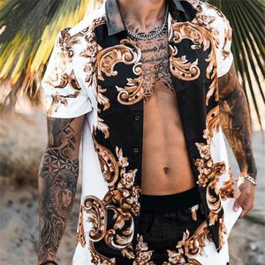 Plus storlekar 3xl Men's Casual Vintage Shirts Kort ärm Summer Hawaiian Shirt Löst fit Print Mönster MANDER XXXL BLOUSE262I