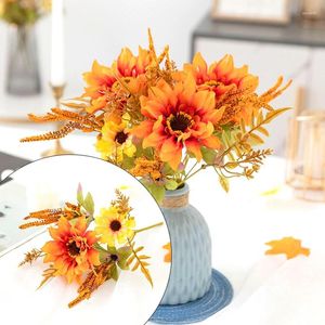 Dekorativa blommor 2st Artificial Dahlia Chrysanthemum Bouquet Simulation Sunflower Fake Flower Indoor Wedding Party Table Decor Pography