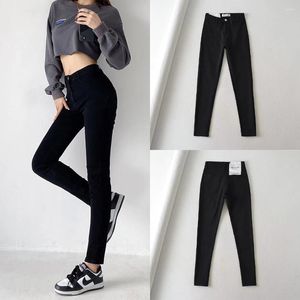 Women's Jeans Basic High-waisted One-button Denim Pencil Pants For Women In Autumn Versatile Stretch Tight Outer Wear Solid Color Pant