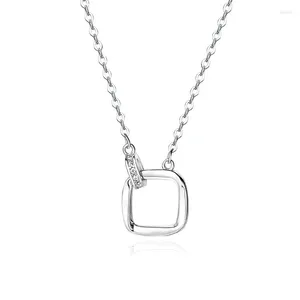 Catene Collana geometrica in argento sterling 925 con zirconi per donna Ragazza scava fuori gioielli di design quadrato regalo di compleanno goccia