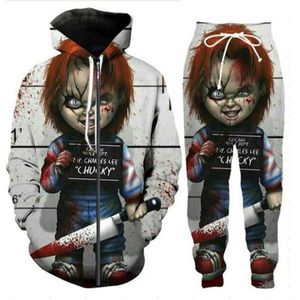 Nya män Womens Horror Movie Chucky 3D Print Casual Fashion Zipper Hoodies Sweatpants Hip Hop Tracksuits Hoodie Pants ET09259Q