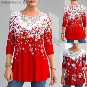Women's T-Shirt Christmas Floral Long Sleeve T shirt For Women Loose Large Size Tops Casual Clothes Party Streetwear Blusas T-shirts Ropa Mujer T231027