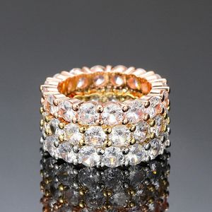 Unisex Fashion Men Women Ring Yellow White Gold Plated Bling 4mm Round CZ Iced Out Tennis Ring Men Women Size 5-10