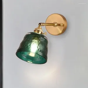 Wall Lamp Art Salon Club Green/orange Glass Cover LED Living Room Bedroom Balcony Mirror E14 Sconce Antique Brass Light