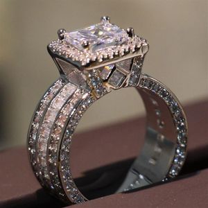 Rozmiar 5-10 Drop Top Sprzedaż Luksusowa biżuteria 925 Srebrna Princess Cut White Topaz CZ Diamond Women Wedding Połączka Ring236N