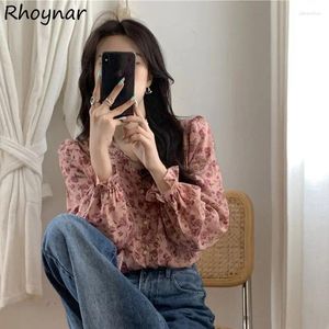 Women's Blouses Shirts Women Ruffles Chic Sweet Gentle French Lady Spring Pretty Floral Vintage Long Sleeve Tops Daily Breathable All-match