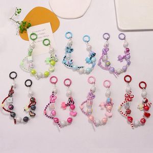 Keychains 1Pc Colored Butterfly Beads Phone Lanyard Keychain Car Women Pendant Couple Backpack Keyring Hanging Jewelry Gift