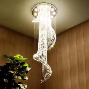 Staircase Chandelier Modern Minimalist Atmospheric Villa Hollow Loft Rotating Crystal Living Room Duplex Building Suspension Light