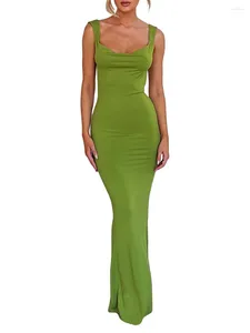 Casual Dresses Women Spaghetti Straps Long Dress Sleeveless Low Cut Bodycon Sexy Cami Slip Cocktail Party