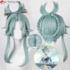 Catsuit Costumes High Quality Cosplay Genshin Impact Madame Ping 45cm Blue Green Grey Heat Resistant Hair Wigs + Wig Cap