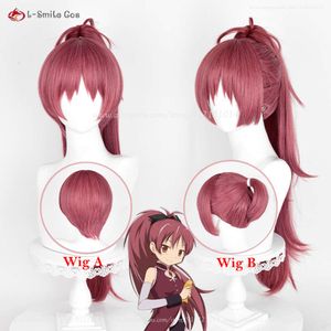 Catsuit Kostümleri Anime Puella Magi Madoka Magica Cos Kyouko Cosplay Wig 75cm uzunluğunda Gül Kırmızı Sakura Kyoko Isı Dayanıklı Sentetik Peruklar