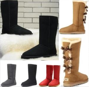 Высококачественные женские классические высокие ботинки, женские зимние сапоги с бантом в Австралии Bailey 3, зимняя кожаная теплая зимняя обувь, размер США 5 --- 10